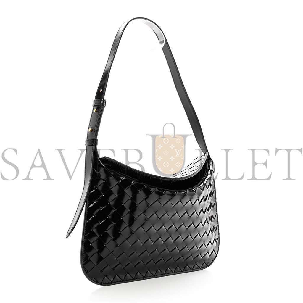 BOTTEGA VENETA PATENT INTRECCIATO SHOULDER BAG BLACK (31*20*3cm)