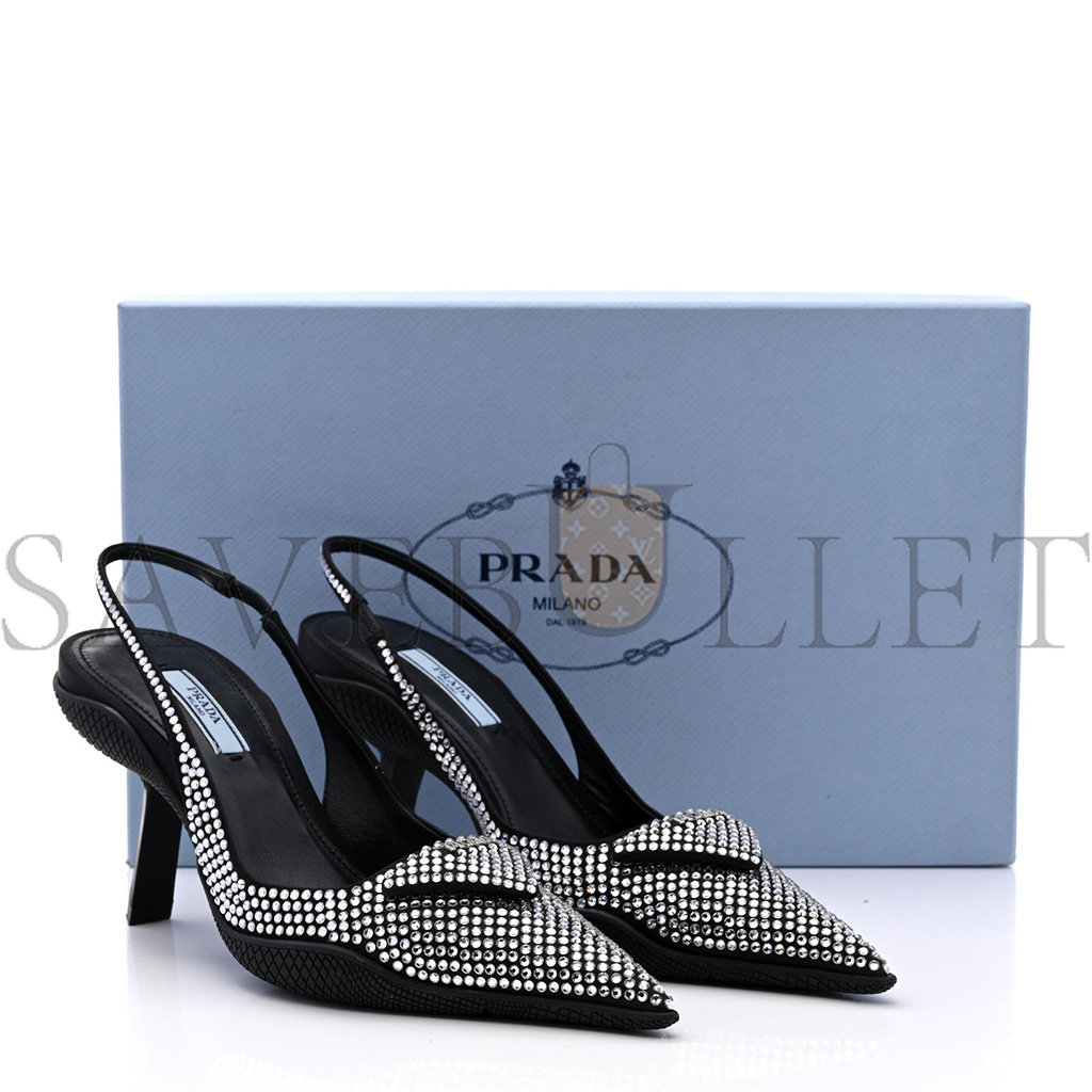 PRADA SATIN CRYSTAL LOGO 90MM SLINGBACK PUMPS 36.5 CRISTAL PRADA SATIN CRYSTAL LOGO 90MM SLINGBACK PUMPS 36.5 CRISTAL