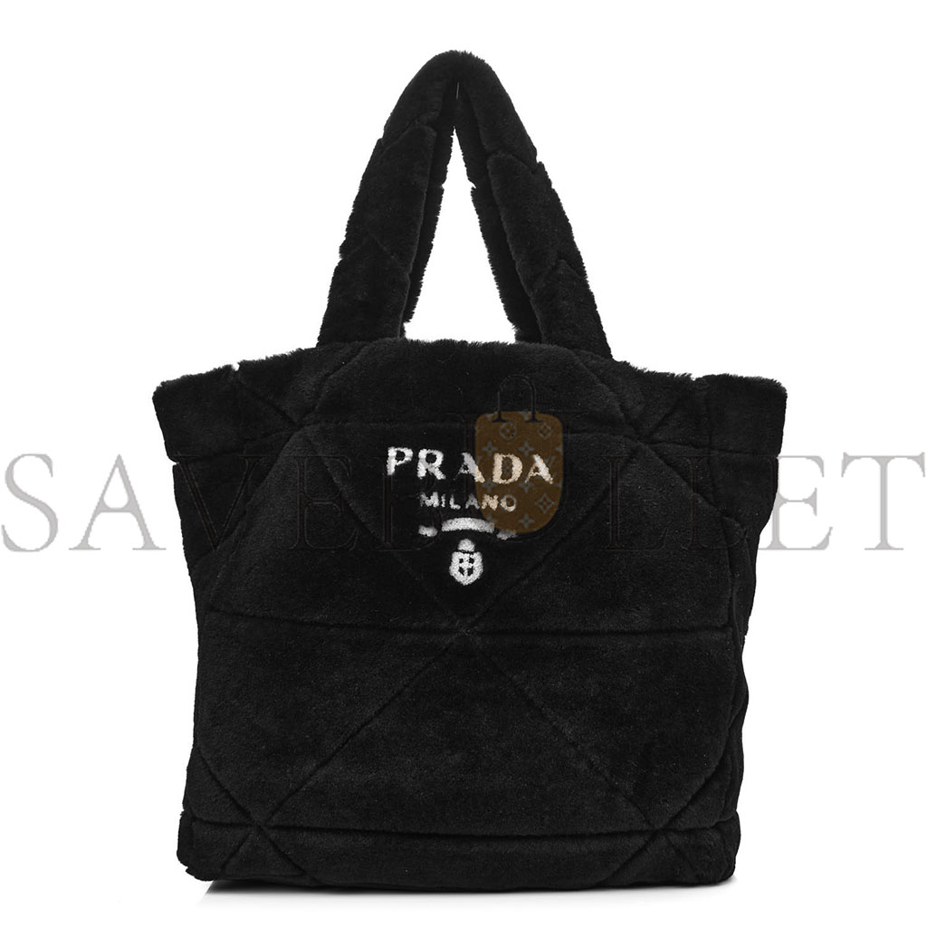 PRADA SHEARLING MONOTONE LOGO TOTE BLACK WHITE (34*33*13cm)