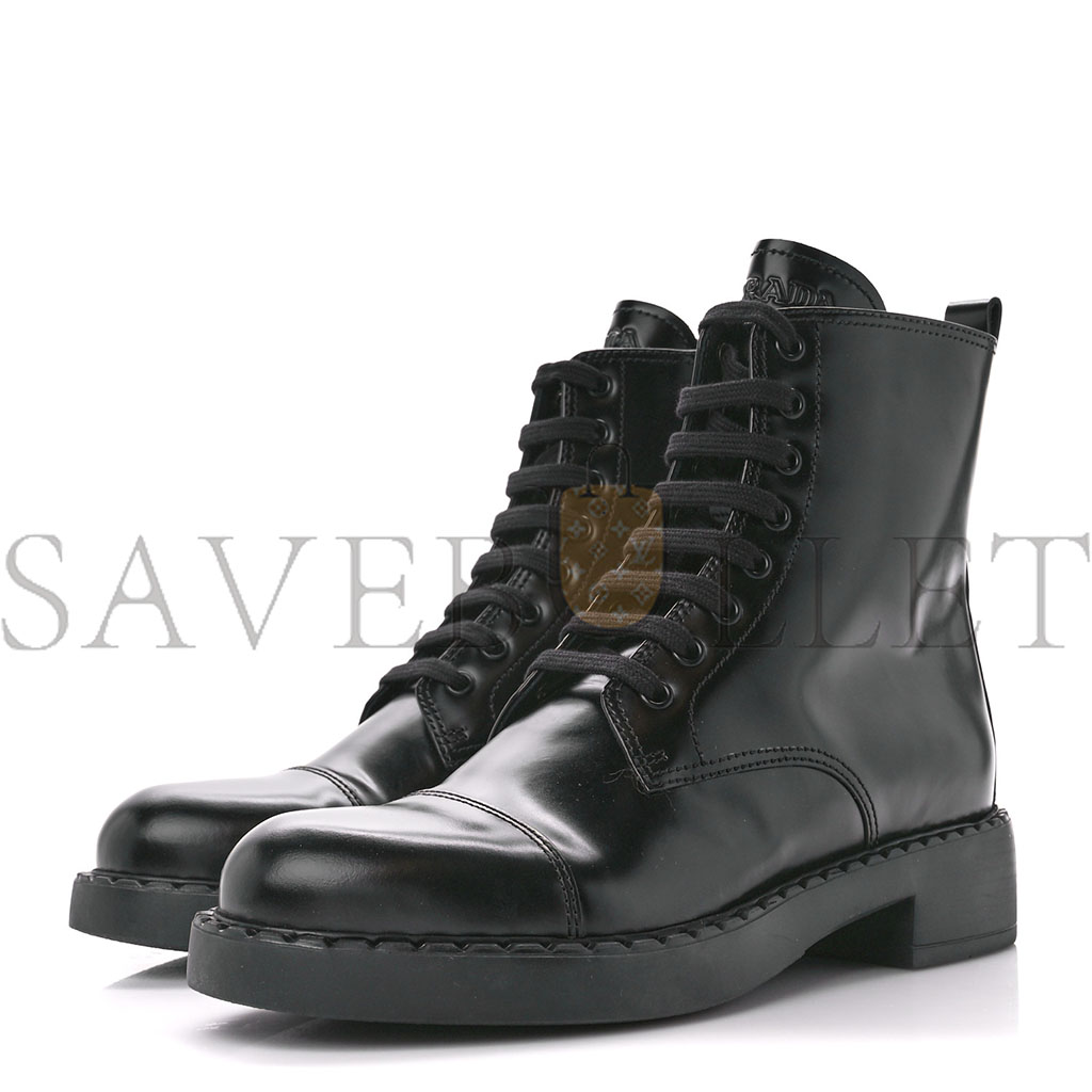 PRADA SPAZZOLATO CHOCOLATE 50MM COMBAT BOOTS 40 BLACK PRADA SPAZZOLATO CHOCOLATE 50MM COMBAT BOOTS 40 BLACK