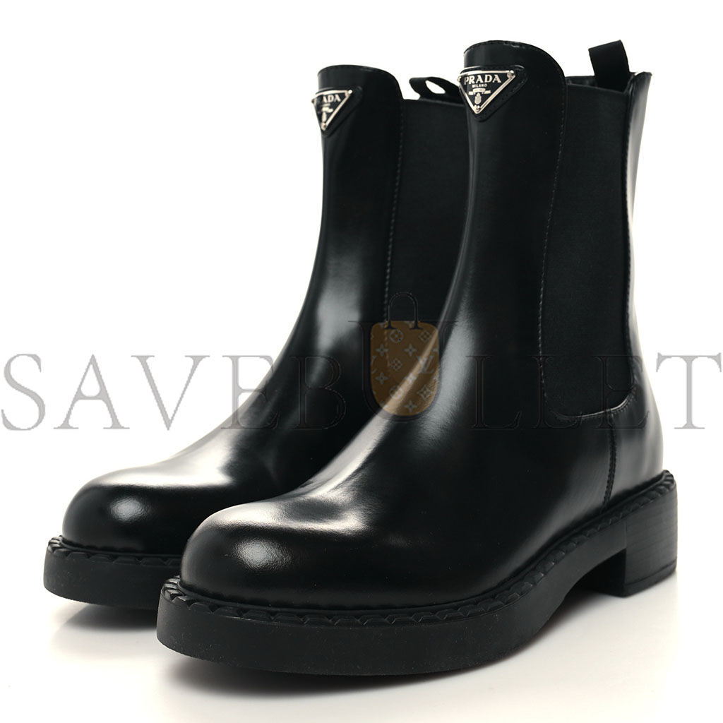 PRADA SPAZZOLATO METAL TRIANGLE LOGO 50MM CHELSEA BOOTS 38 BLACK PRADA SPAZZOLATO METAL TRIANGLE LOGO 50MM CHELSEA BOOTS 38 BLACK