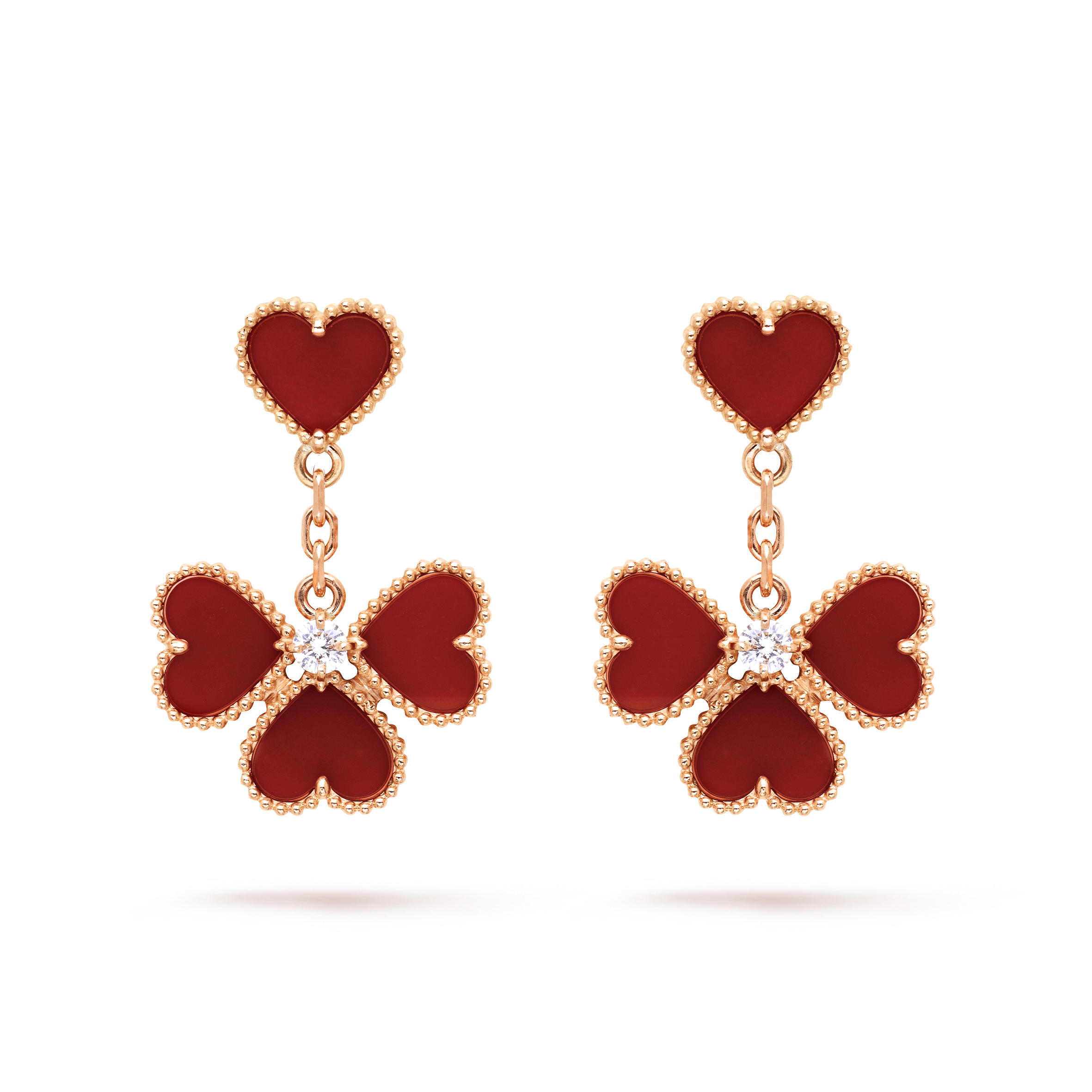 VAN CLEEF ARPELS SWEET ALHAMBRA EFFEUILLAGE EARRINGS - ROSE GOLD, CARNELIAN, DIAMOND VCARN5PP00 VAN CLEEF ARPELS SWEET ALHAMBRA EFFEUILLAGE EARRINGS - ROSE GOLD, CARNELIAN, DIAMOND VCARN5PP00