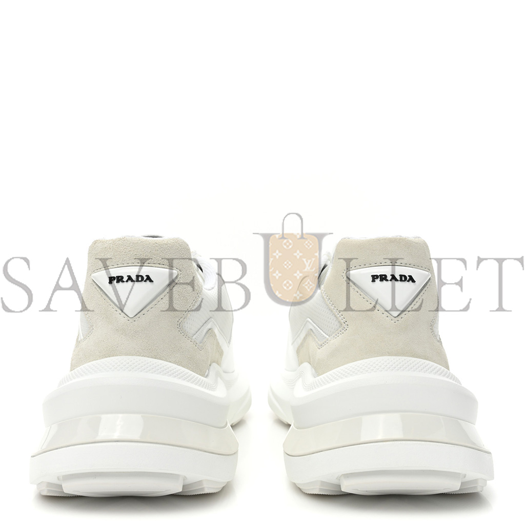 PRADA SPAZZOLATO ROIS BIKE FABRIC MENS SNEAKERS 10 WHITE PRADA SPAZZOLATO ROIS BIKE FABRIC MENS SNEAKERS 10 WHITE