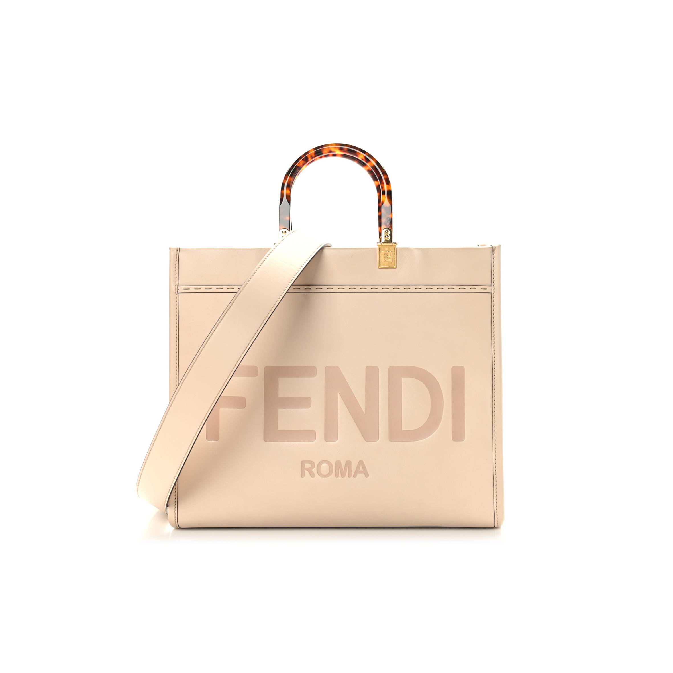 FENDI VITELLO KING PLEXIGLASS MEDIUM FENDI SUNSHINE SHOPPER TOTE LIGHT ROSE (36*31*15cm)