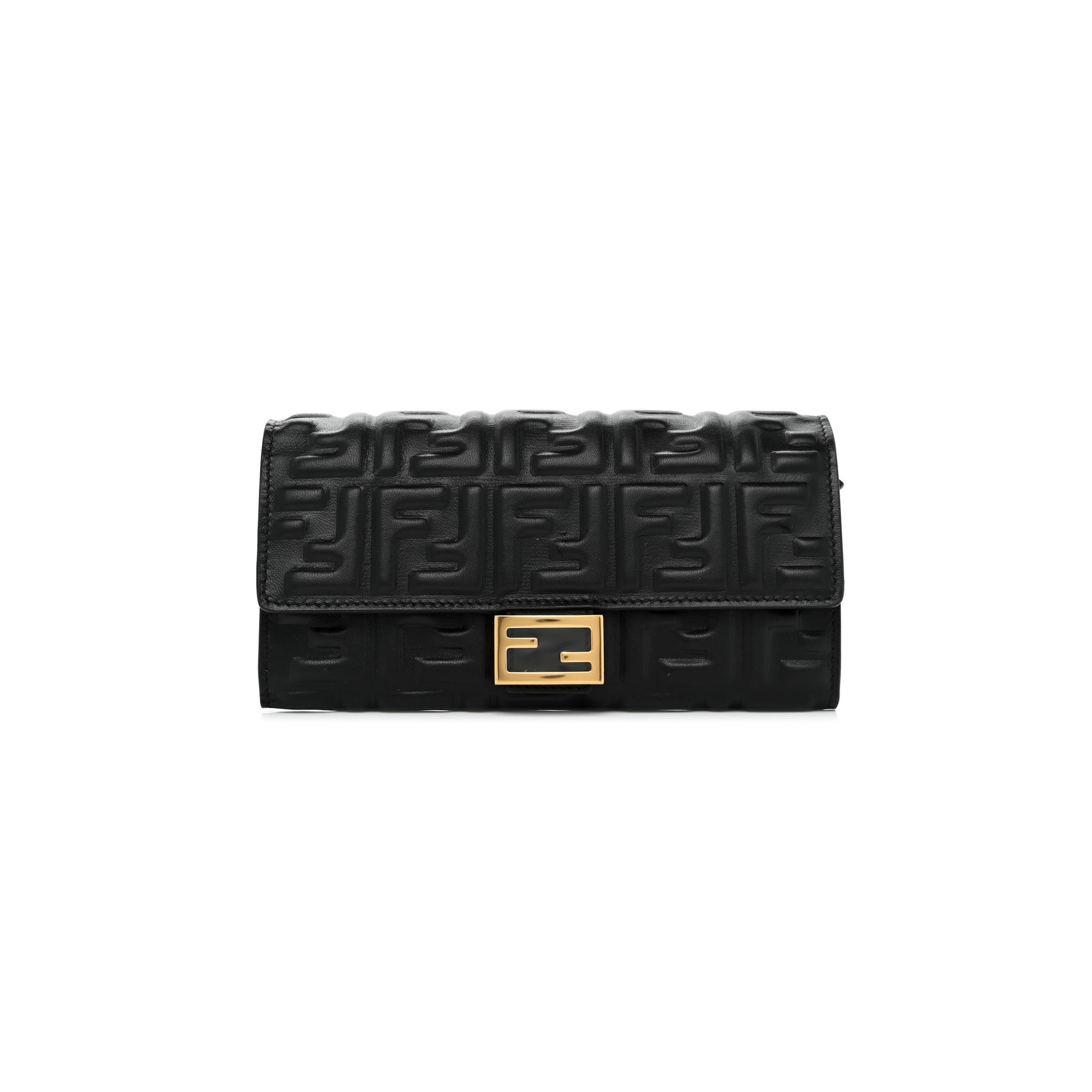 FENDI NAPPA MATISSE FF EMBOSSED CONTINENTAL WALLET BLACK (18*11*3cm)