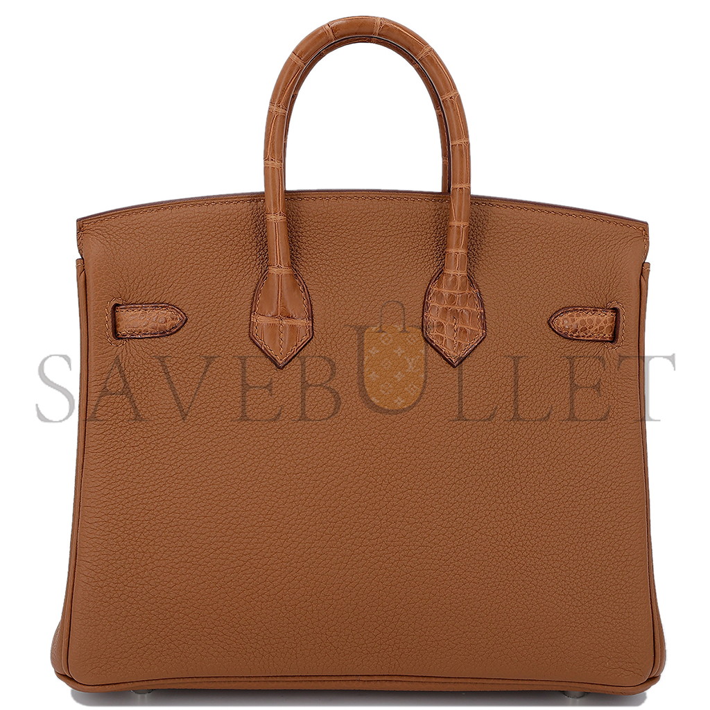 HERMES MASTER BIRKIN TOUCH 25 MATT ALLIGATOR GOLDEN BROWN TOGO SILVER BUCKLE 10090114 (25*20*13cm)