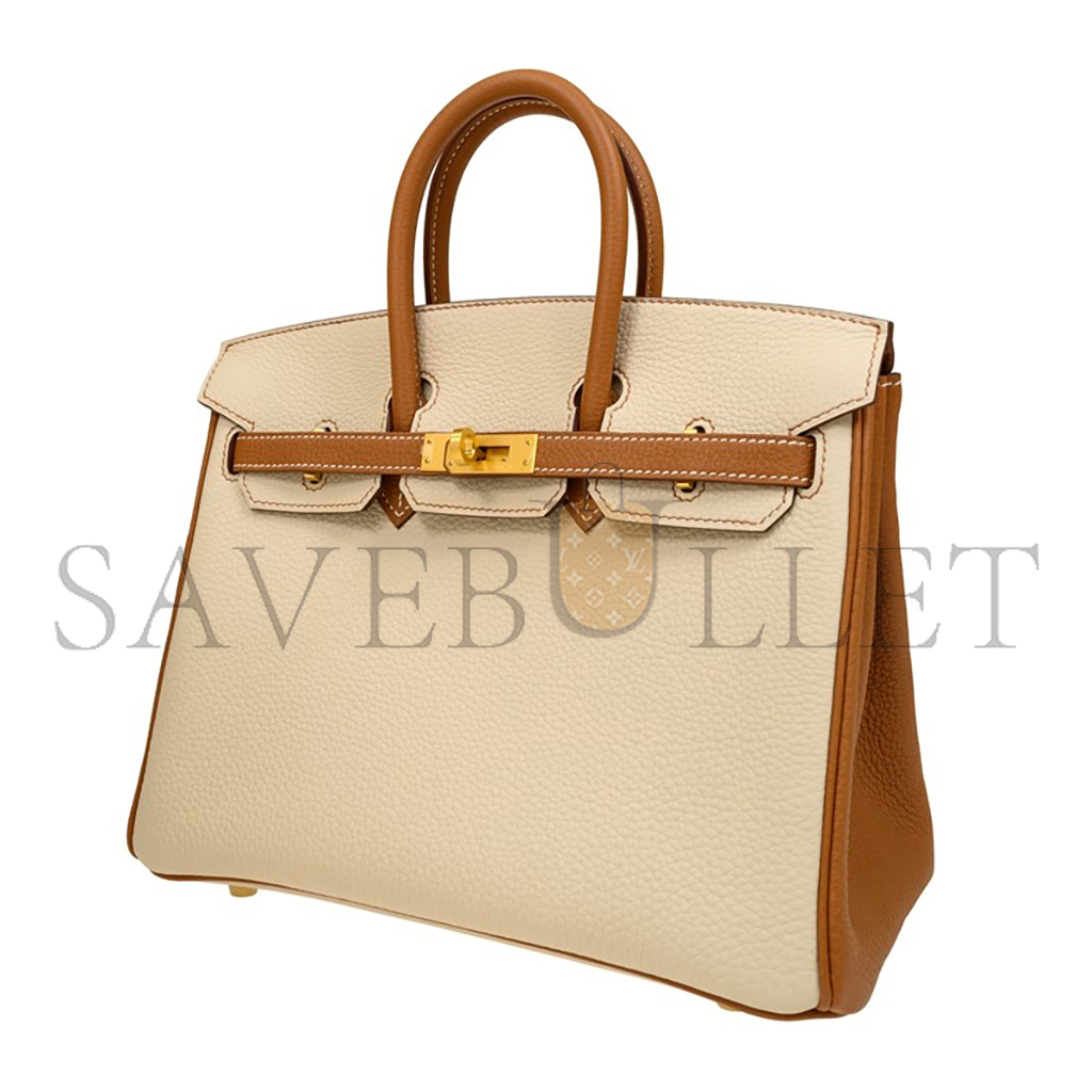 HERMES MASTER BIRKIN 25 CLEMENCE LEATHER MILKSHAKE WHITE SPELLING HORSESHOE PRINTS BK251037TGCZ (25*20*13cm)