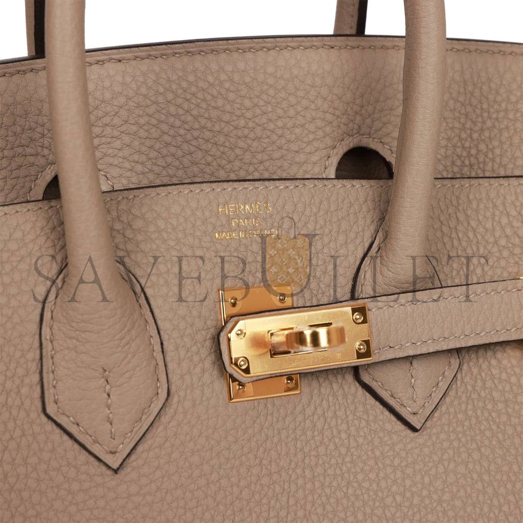 HERMES BIRKIN 25 GRIS TOURTERELLE TOGO GOLD HARDWARE HANDMADE (25cm)