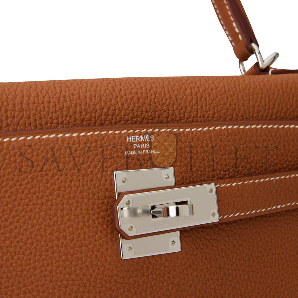 HERMES KELLY RETOURNE 28 GOLD TOGO PALLADIUM HARDWARE  (28*22*10cm)