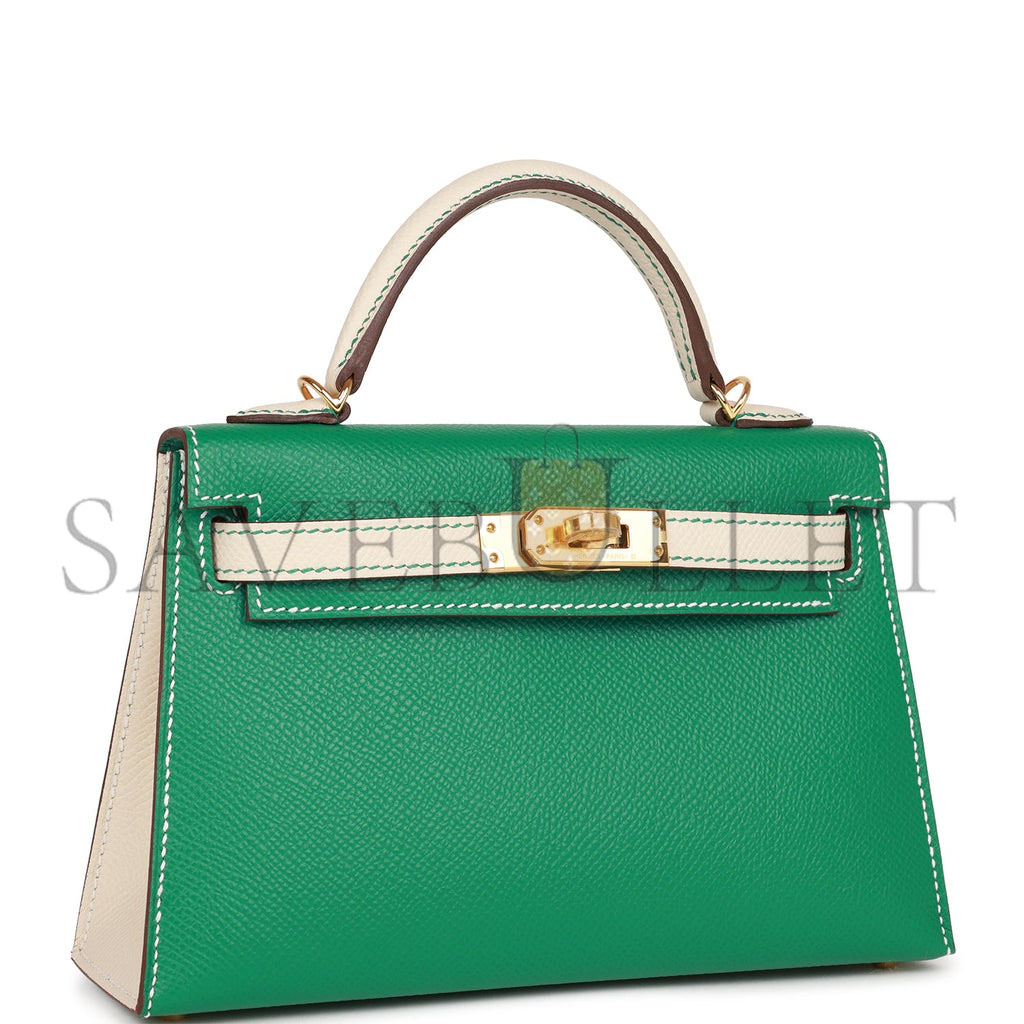 HERMES SPECIAL ORDER (HSS) KELLY MINI SELLIER 20 VERT JADE AND CRAIE EPSOM GOLD HARDWARE (19*12*5.5cm)