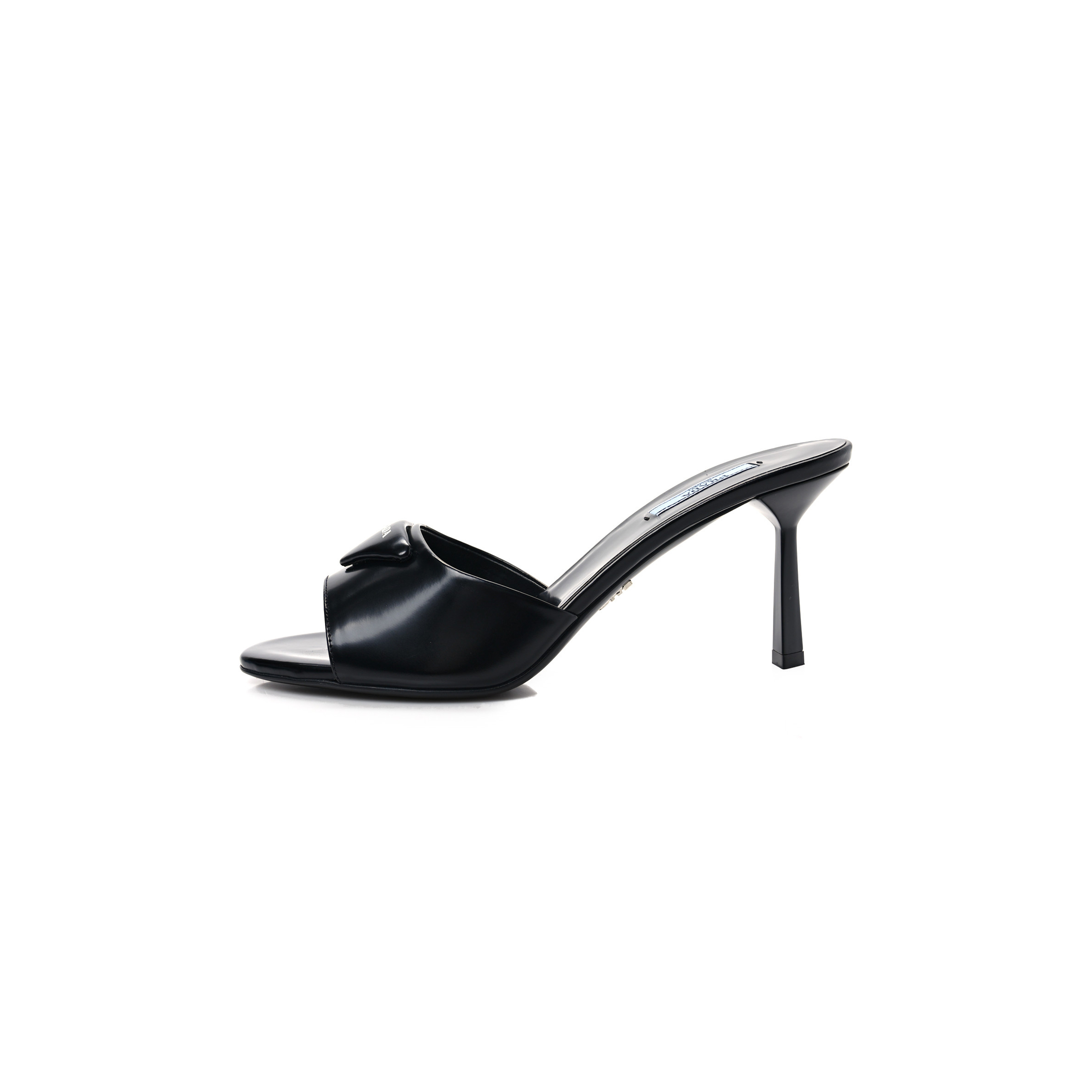 PRADA SPAZZOLATO LOGO 75MM SLIDE SANDALS 40 BLACK PRADA SPAZZOLATO LOGO 75MM SLIDE SANDALS 40 BLACK