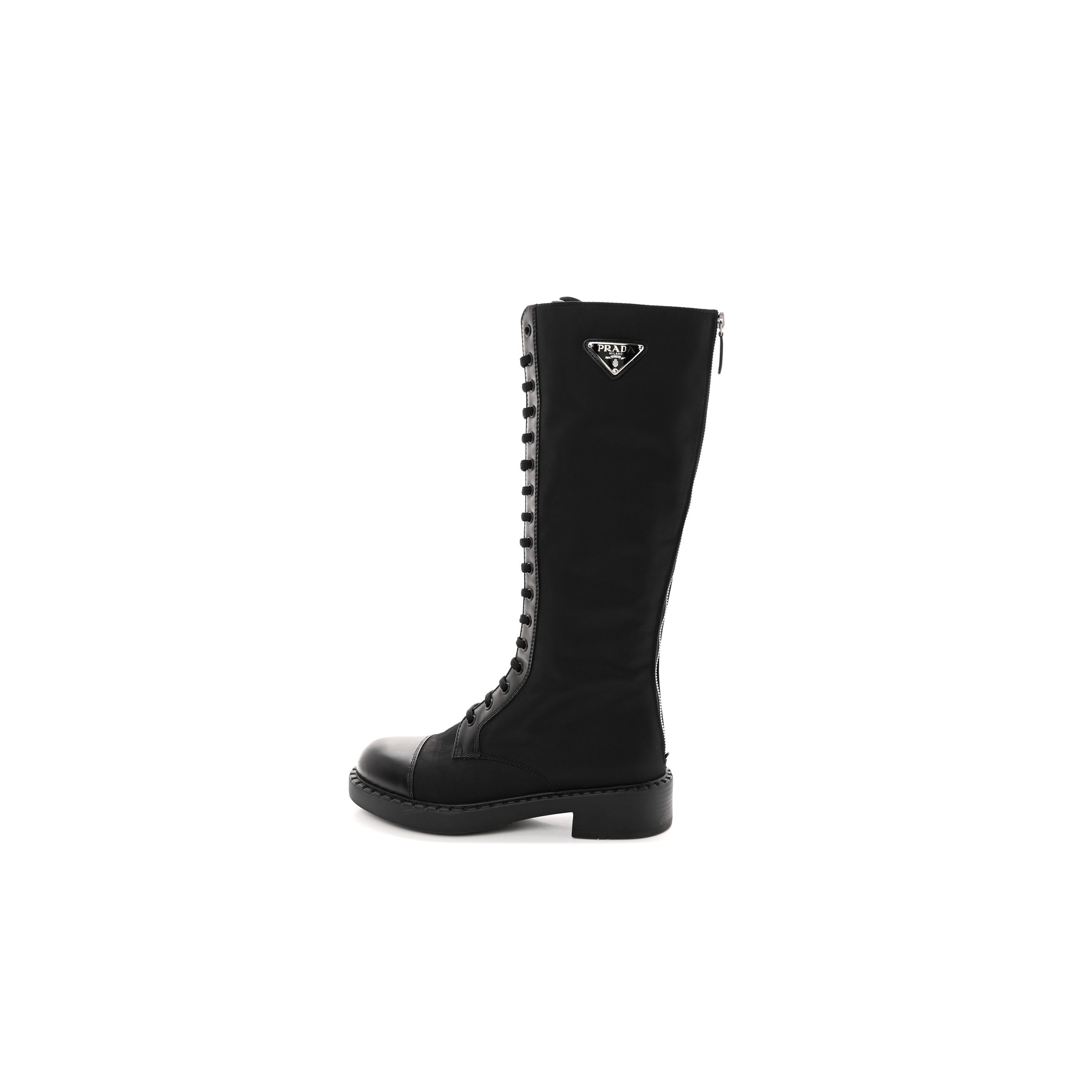 PRADA RE-NYLON SPAZZOLATO ROIS METAL TRIANGLE LOGO TALL 50MM COMBAT BOOTS 38.5 BLACK PRADA RE-NYLON SPAZZOLATO ROIS METAL TRIANGLE LOGO TALL 50MM COMBAT BOOTS 38.5 BLACK