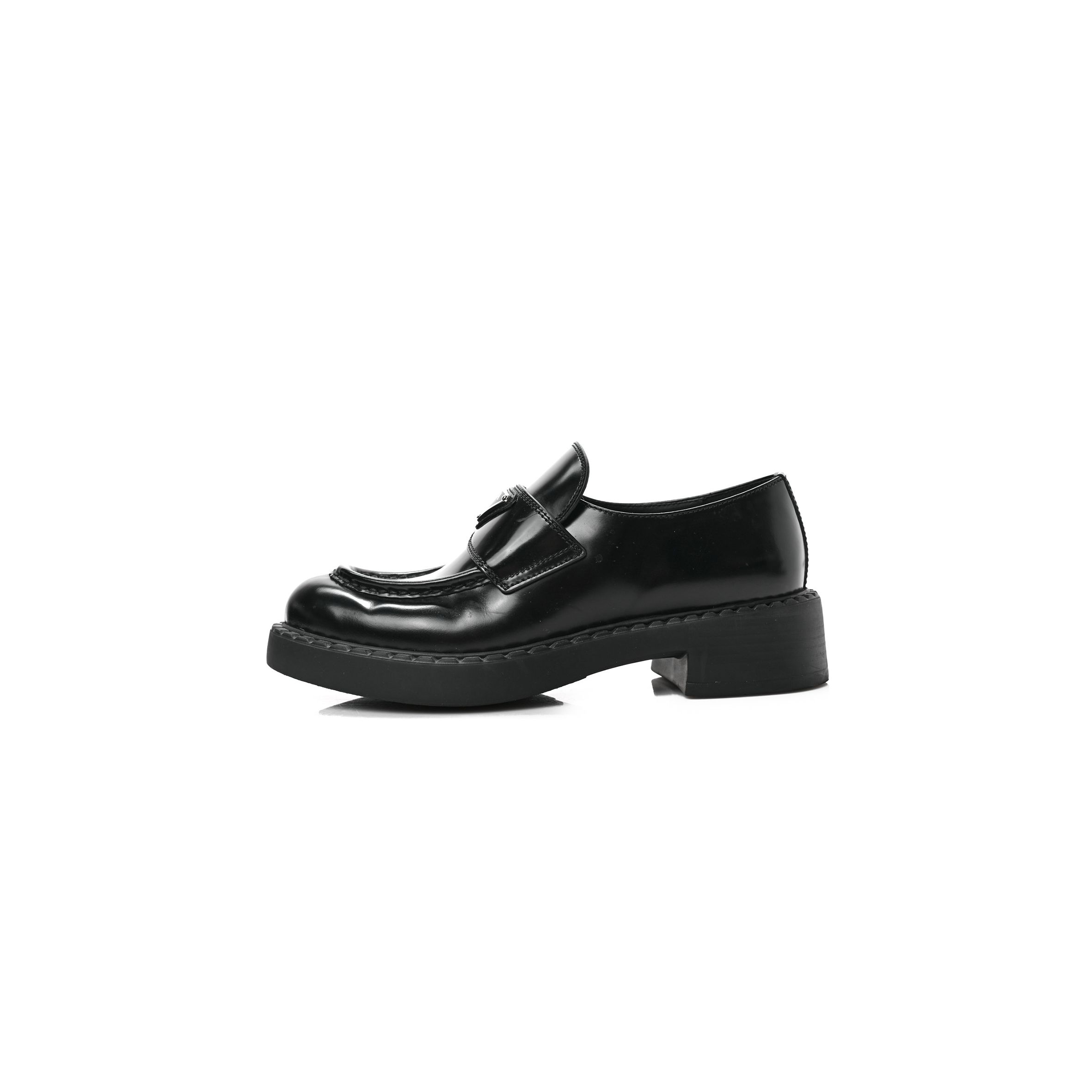 PRADA SPAZZOLATO METAL TRIANGLE LOGO 50MM LOAFERS 36.5 BLACK PRADA SPAZZOLATO METAL TRIANGLE LOGO 50MM LOAFERS 36.5 BLACK
