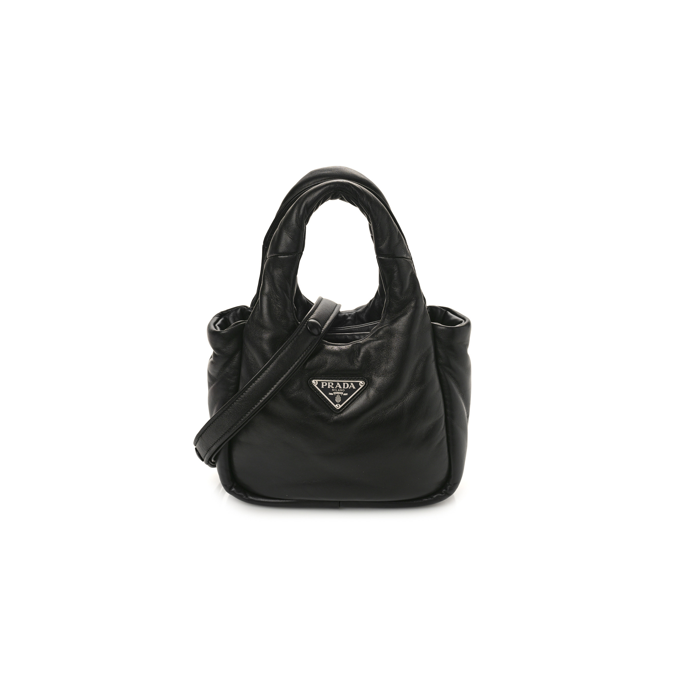 PRADA SOFT NAPPA SMALL PADDED SHOULDER BAG BLACK (30*25*11cm)