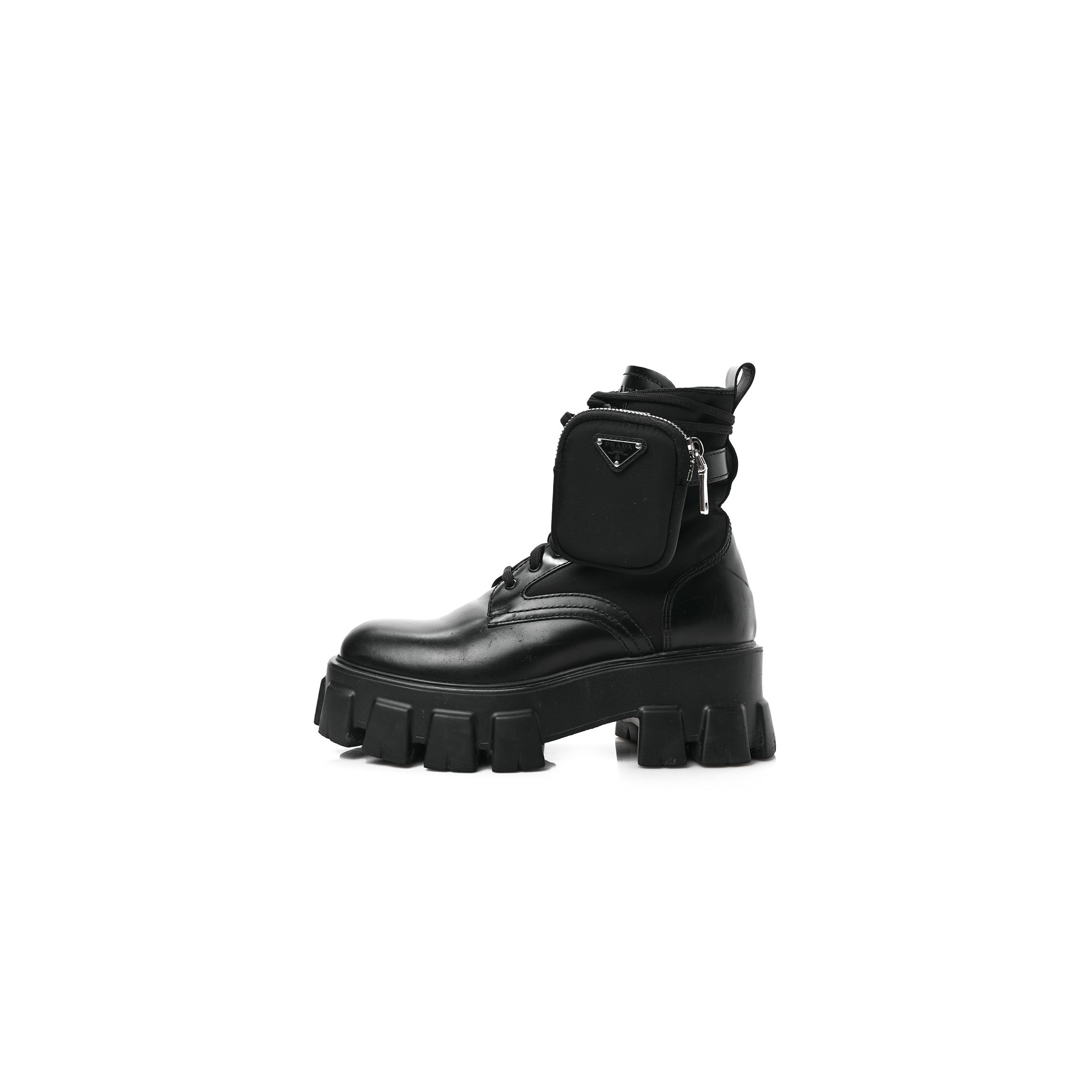 PRADA SPAZZOLATO ROIS RE-NYLON METAL TRIANGLE LOGO MONOLITH POUCH POCKET 55MM BOOTS 37 BLACK PRADA SPAZZOLATO ROIS RE-NYLON METAL TRIANGLE LOGO MONOLITH POUCH POCKET 55MM BOOTS 37 BLACK