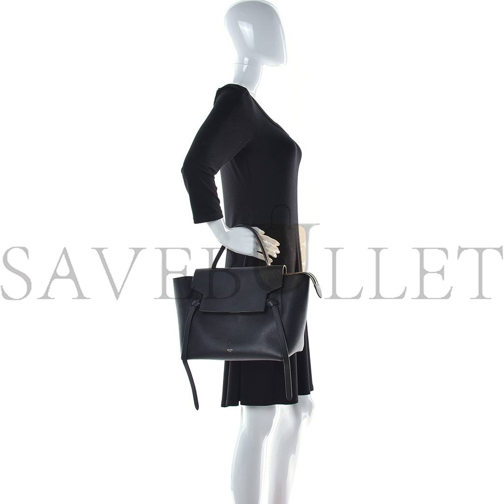 CELINE GRAINED CALFSKIN MINI BELT BAG BLACK (28*24*16cm)