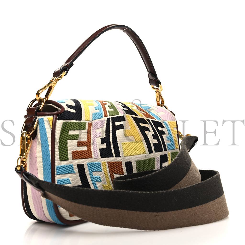 FENDI X SARA COLEMAN CANVAS VITELLO KING SETA FF FISH EYE EMBROIDERED BAGUETTE GREZZO MULTICOLOR GHIANDA (28*15*8cm)